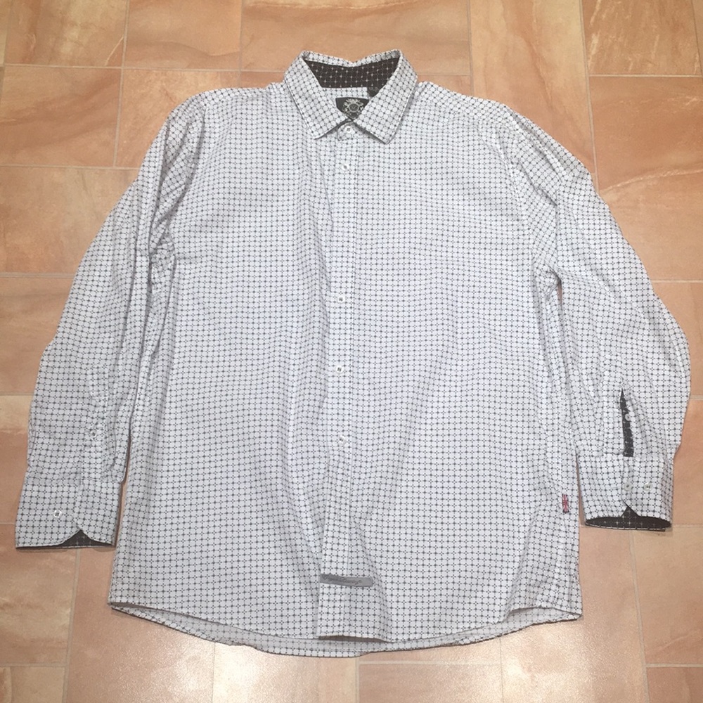 English Laundry Men's White & Black Dots Long Sleeve Button Down Dress Shirt